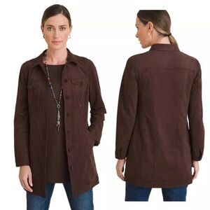 Chico's NWT Womens 12p (2p) Brown Elongated Button Front Soft Faux Suede Jacket